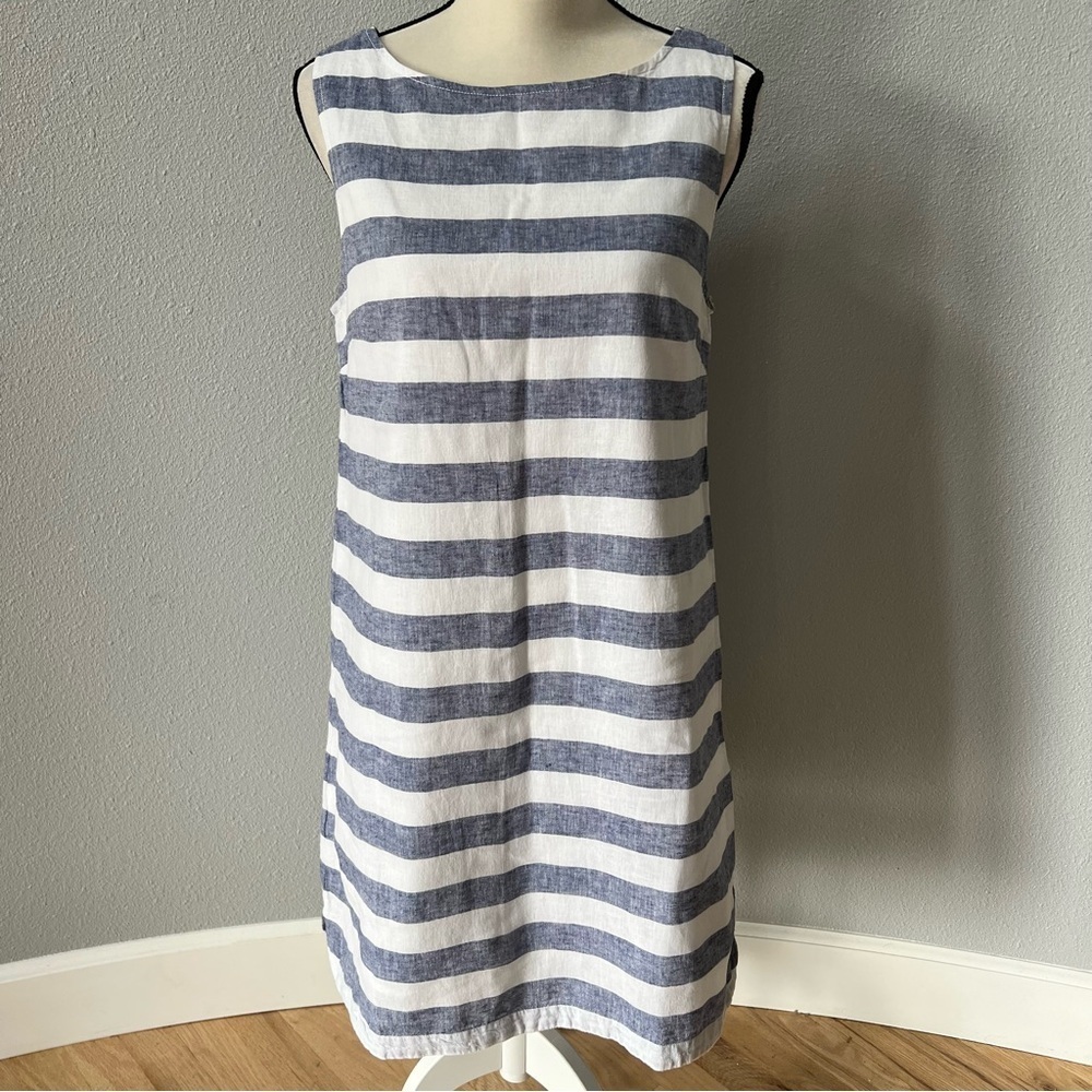 Beach Lunch Lounge Alina Striped Linen & Cotton Shift Sleeveless Dress